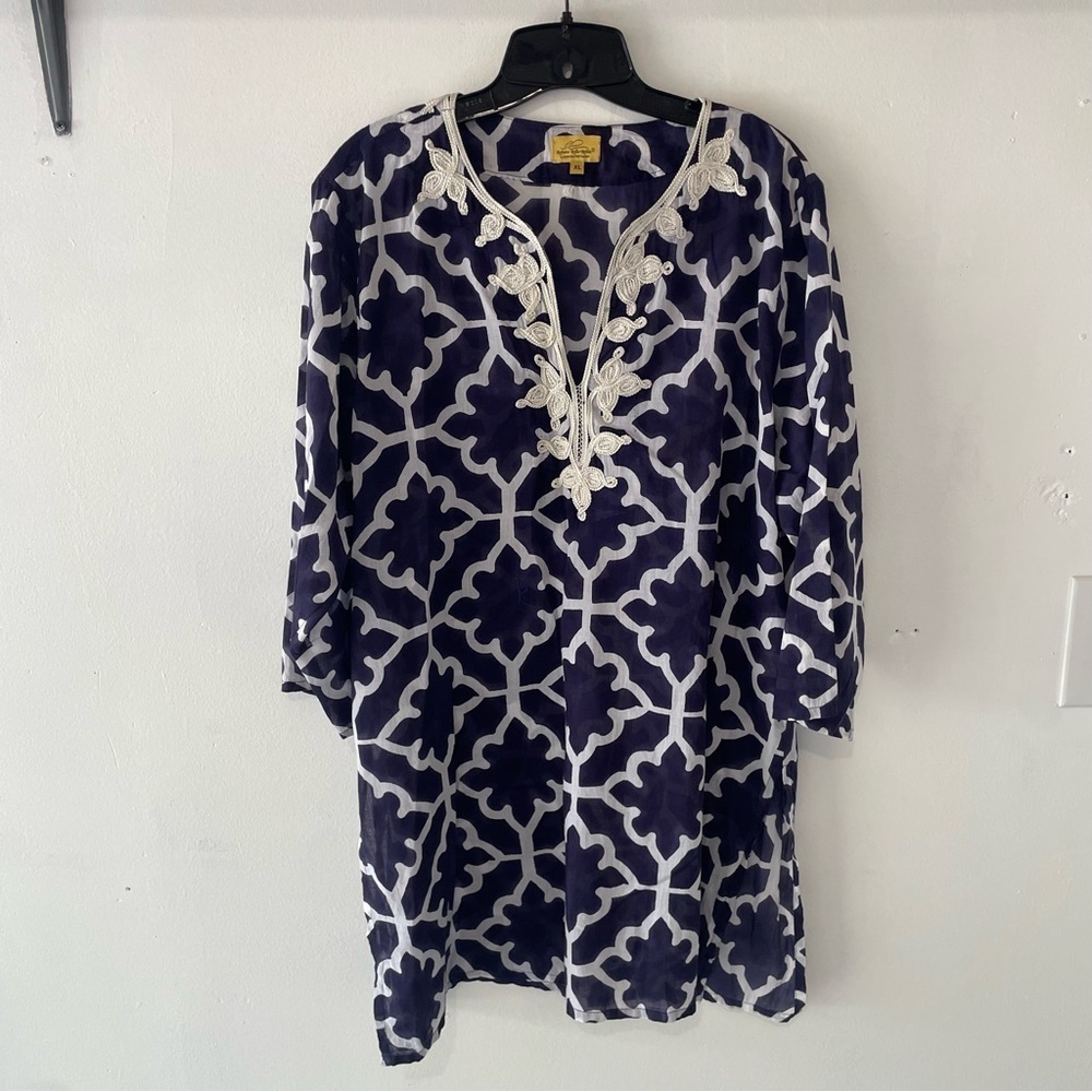 Roberta Roller Rabbit Meena blue white trim tunic swim coverup  37538